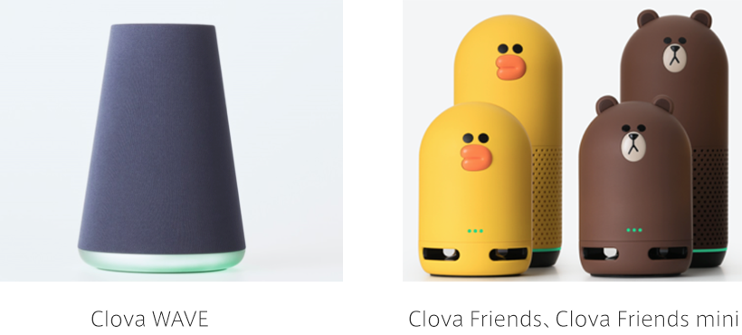 左:Clova WAVE、右:Clova Friends、Clova Friends mini